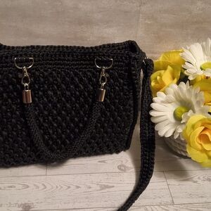 Elegant Black Handwoven Bag-Crochet Purse